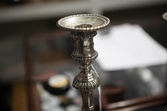 A pair of late George II cast silver candlesticks by Thomas Whipham and Charles Wright, 45 oz.